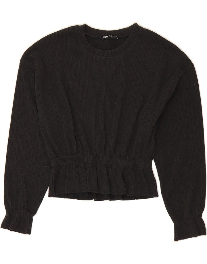 ZARA Womens Long Sleeve Blouse Top UK 10 Small Black Polyester Vintage Zara and Second-Hand Zara from Messina Hembry 