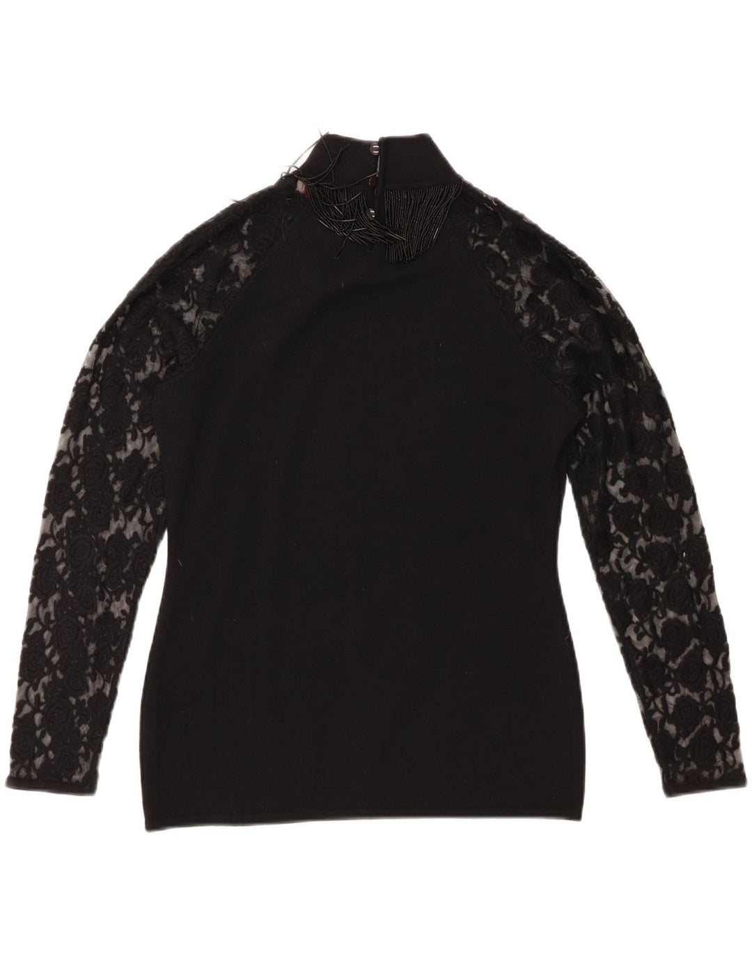 Женский топ Roccobarocco с длинным рукавом UK 14, средний черный из мериносовой шерсти