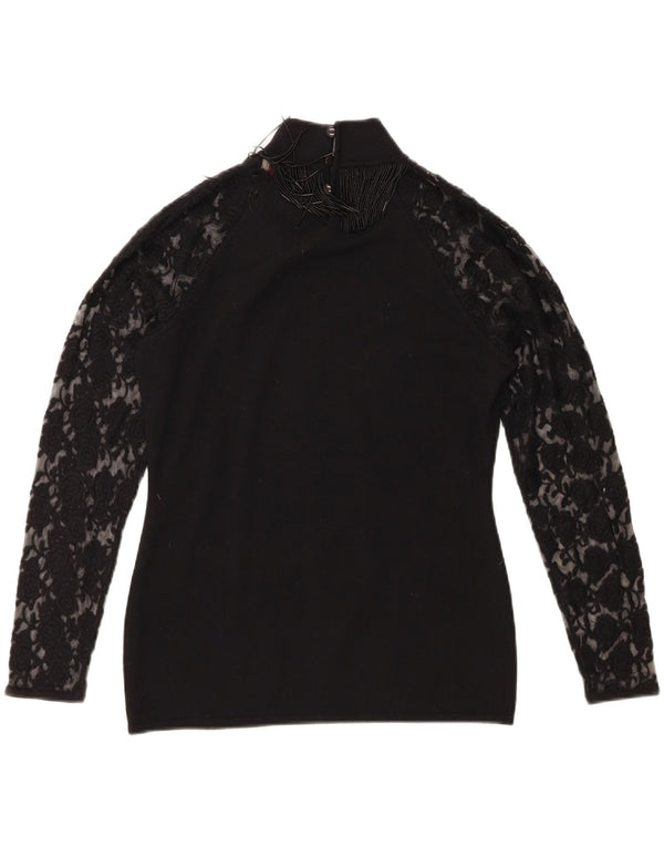 Roccobarocco Womens Top Long Sleeve UK 14 Medium Black Merino Wool