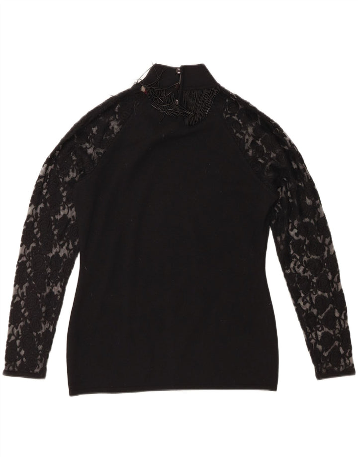 Женский топ Roccobarocco с длинным рукавом UK 14, средний черный из мериносовой шерсти