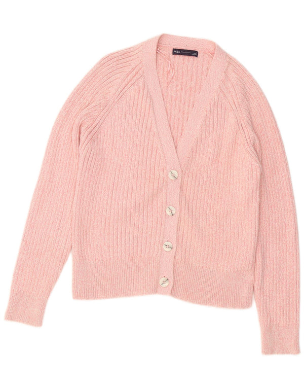 MARKS & SPENCER Womens Cardigan Sweater UK 16 Large Pink Flecked Cotton