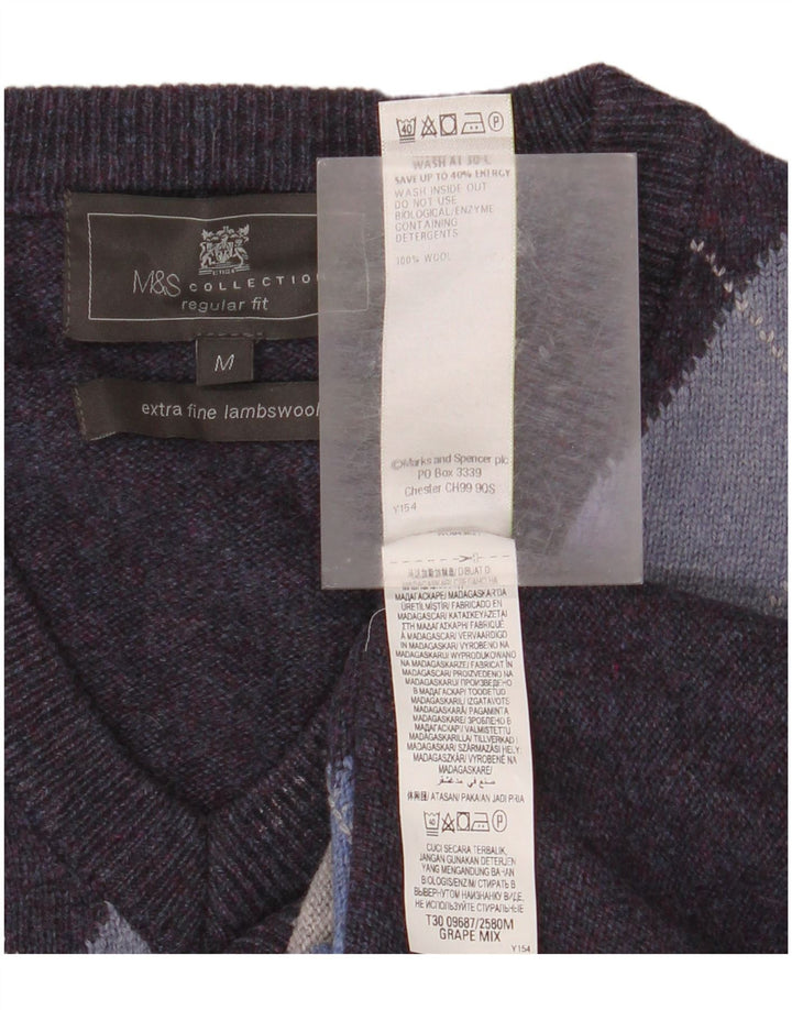 Мужской джемпер с v-образным вырезом Marks & Spencer, средний фиолетовый с узором аргайл/бриллиант