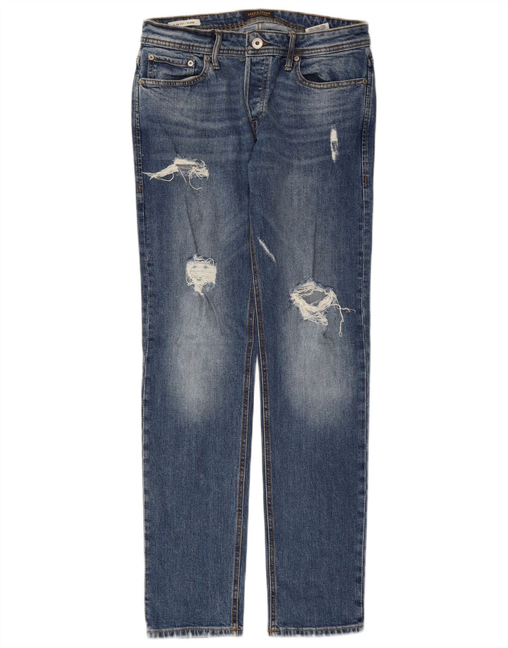 Мужские потертые узкие джинсы JACK & JONES GLENN W31 L32, синий хлопок