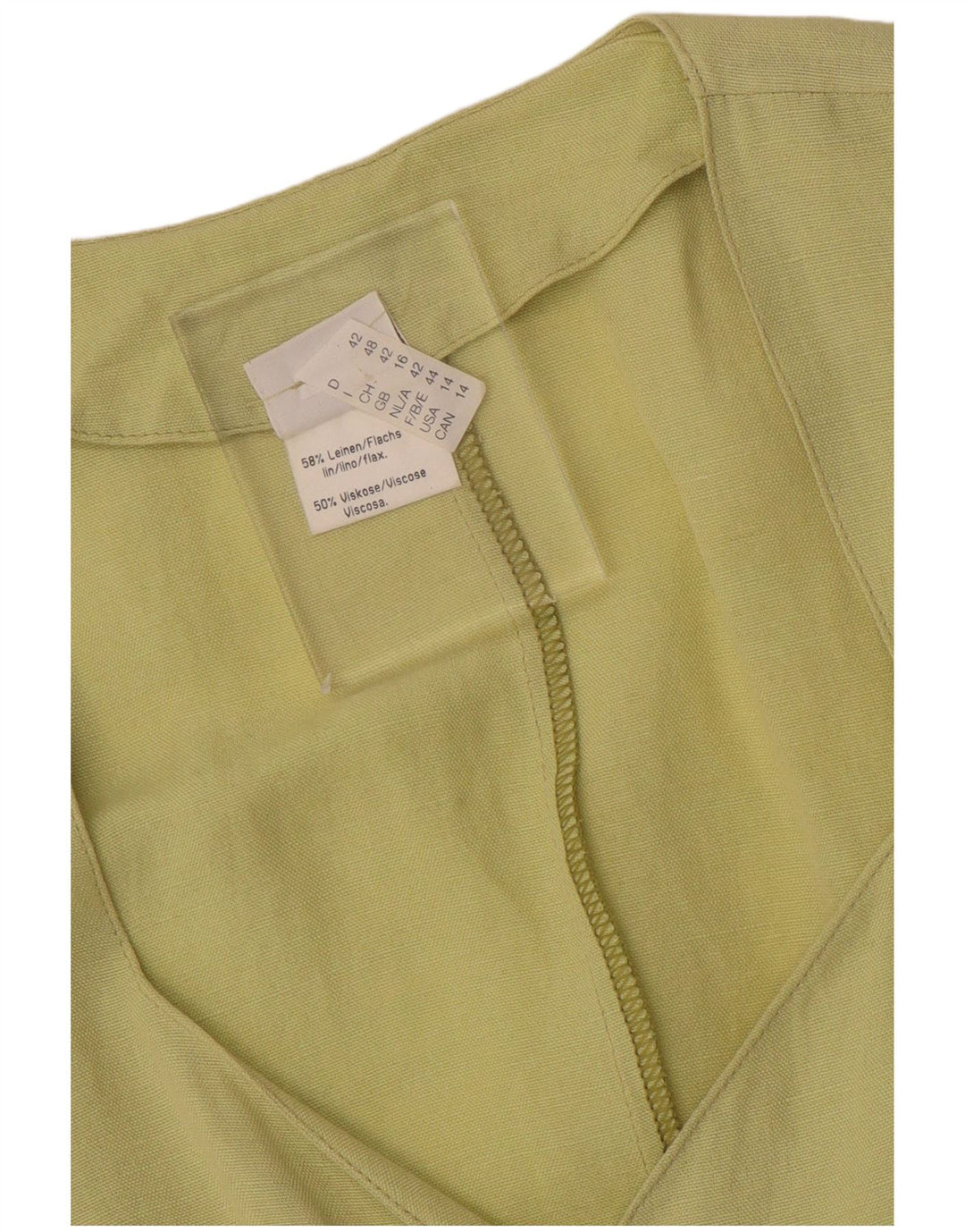 VINTAGE Женская блузка-рубашка с коротким рукавом UK 16, большая зеленая льняная рубашка