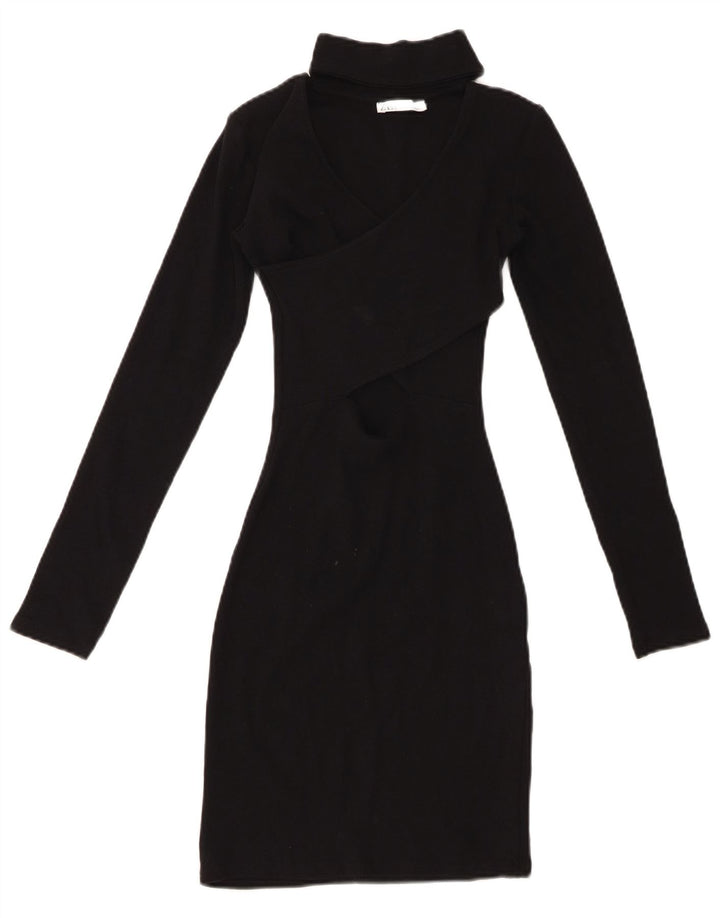 Женское облегающее платье ZARA с длинными рукавами, Великобритания, 8, маленькое черное, хлопок