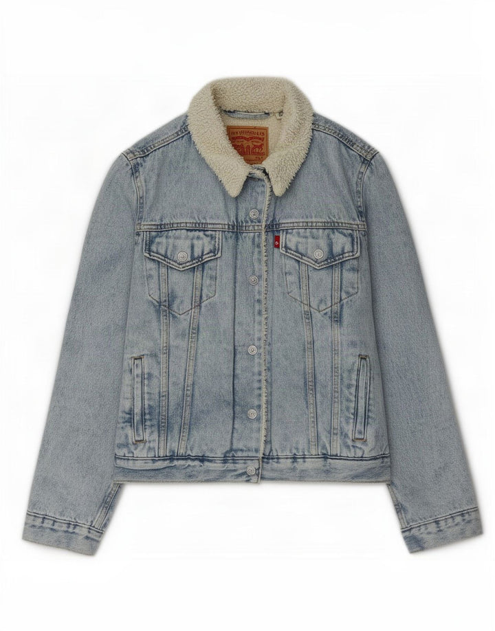 Женская джинсовая куртка из шерпы Levi's UK 16, большой синий полиэстер