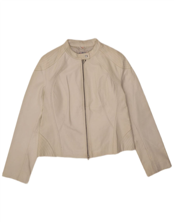 Винтажная женская кожаная куртка UK 14, большая белая кожаная