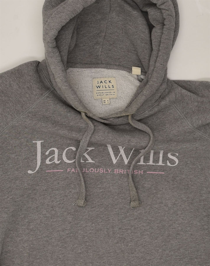 JACK WILLS Womens Loose Fit Graphic Hoodie Jumper UK 6 XS  Grey Cotton | Vintage Jack Wills | Thrift | Second-Hand Jack Wills | Used Clothing | Messina Hembry 