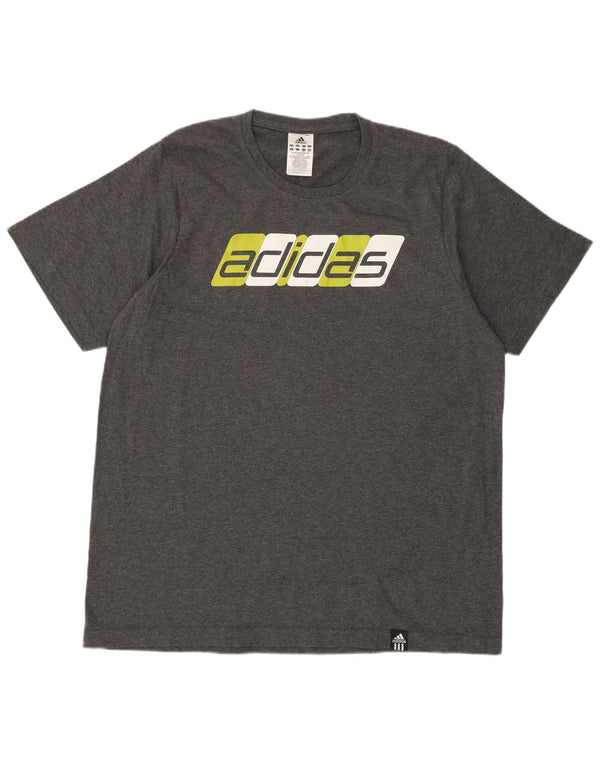 Мужская футболка с рисунком Adidas, большой серый хлопок
