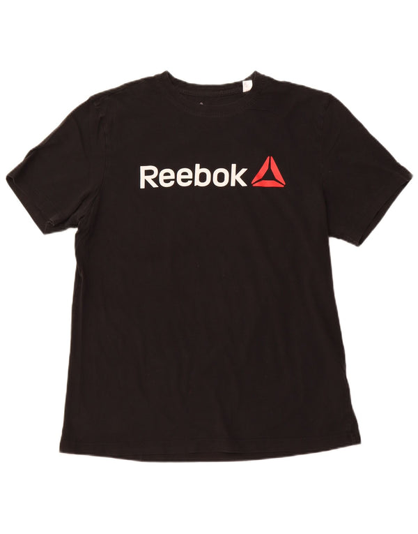 REEBOK Womens Graphic T-Shirt Top UK 14 Large Black Cotton