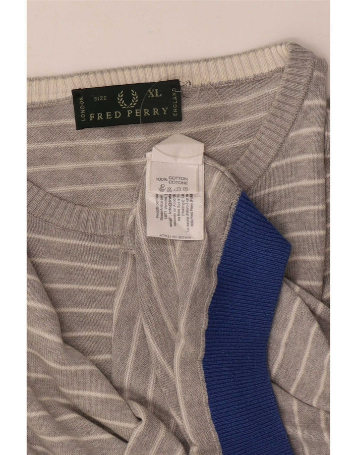 Мужской джемпер с круглым вырезом Fred Perry, XL, хлопок в серую полоску