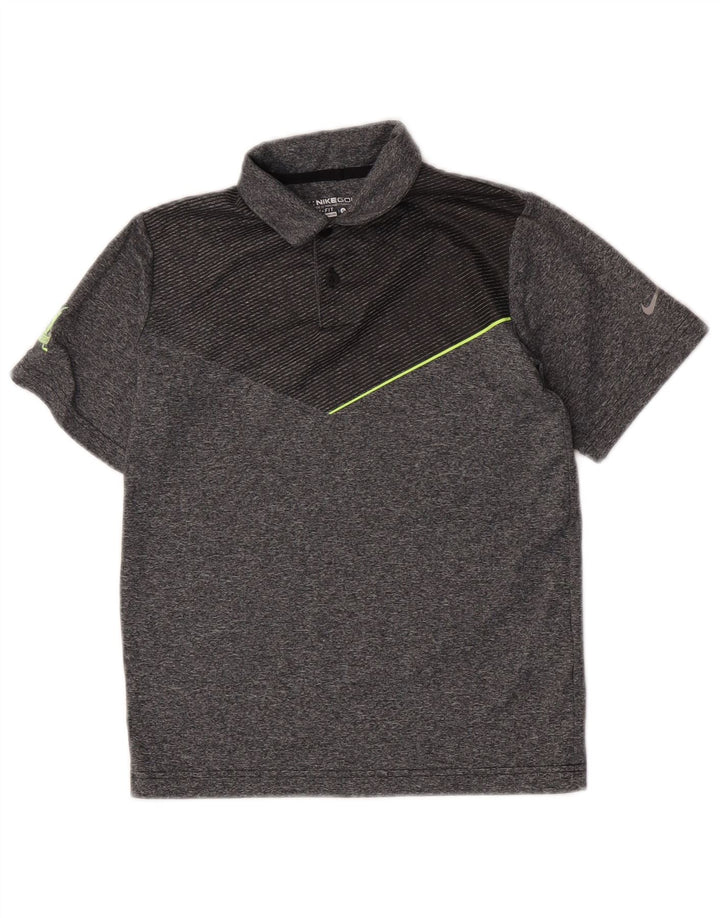 Рубашка-поло Nike Dri Fit для мальчиков, 8–9 лет, маленькая серая, полиэстер с цветными блоками
