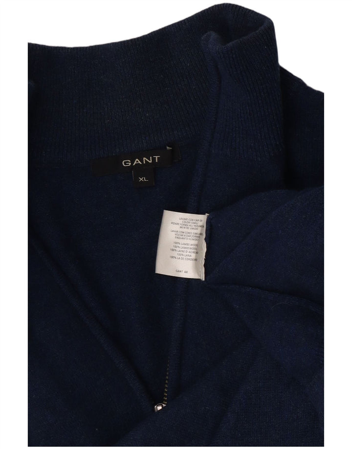 Мужской джемпер с воротником на молнии Gant XL, темно-синий из овечьей шерсти