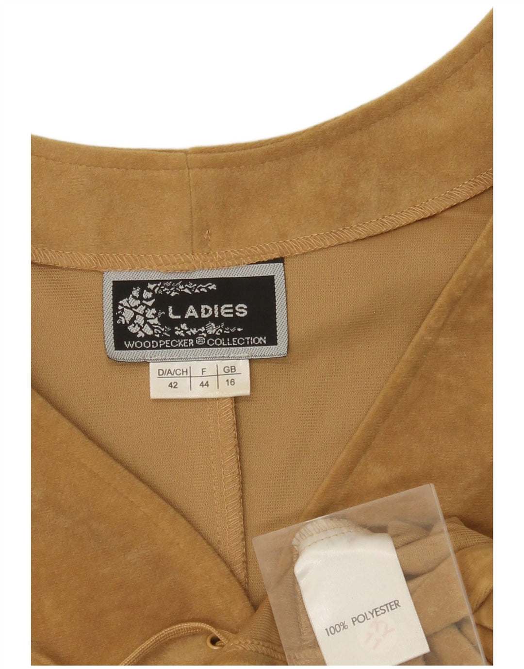 WOODPECKER Женский велюровый жилет UK 16, большой размер, бежевый, полиэстер