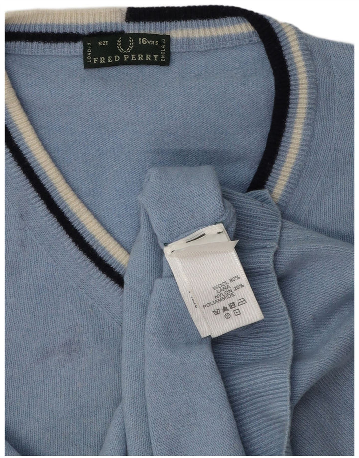Джемпер с v-образным вырезом Fred Perry для мальчиков 15–16 лет, синяя шерсть