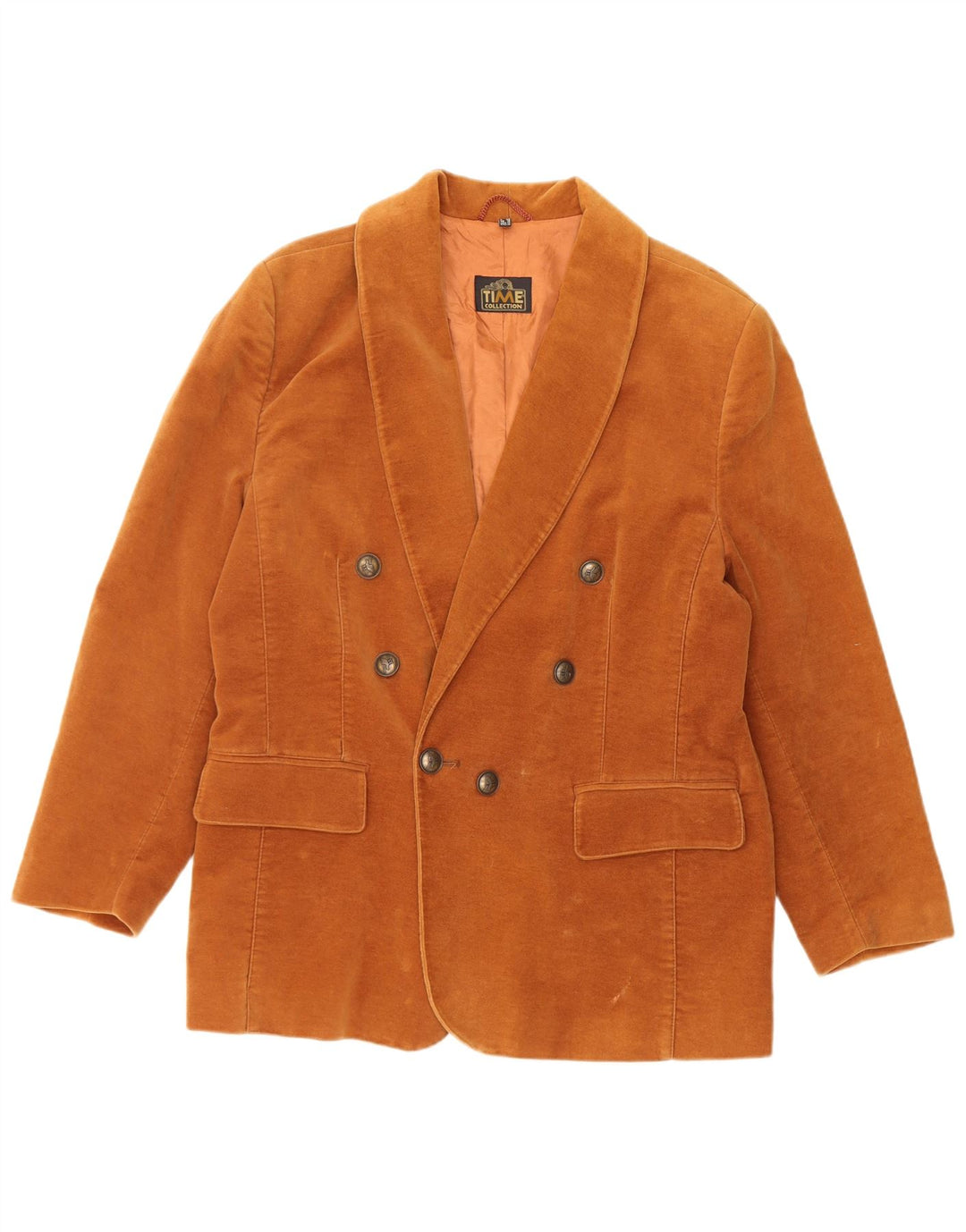 ВИНТАЖНЫЙ женский двубортный пиджак, Великобритания 16, большой коричневый хлопок
