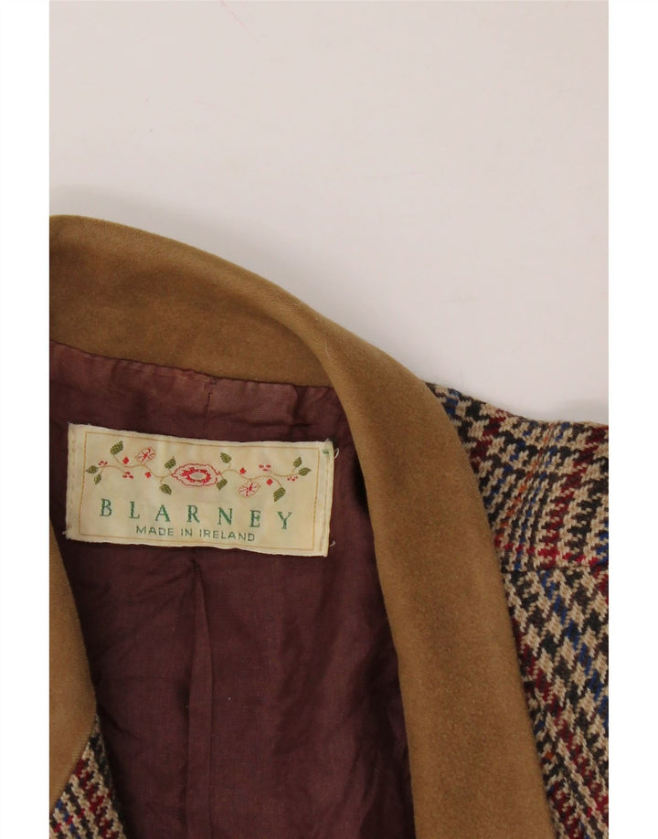 BLARNEY Womens 3/4 Sleeve 3 Button Blazer Jacket UK 14 Medium Brown Check Vintage Blarney and Second-Hand Blarney from Messina Hembry 