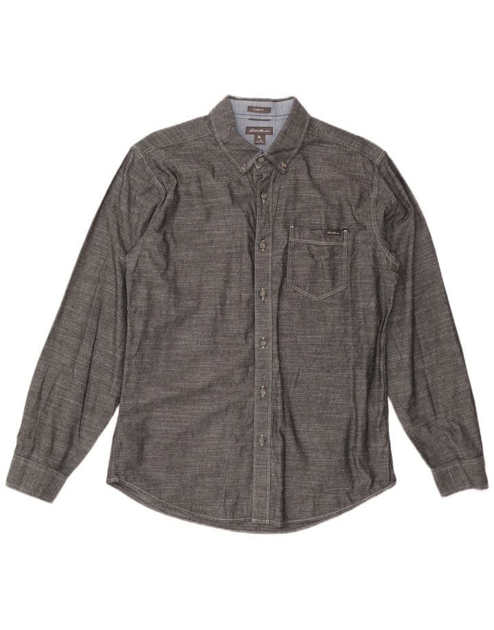 EDDIE BAUER Мужская рубашка классического кроя из хлопка среднего серого цвета