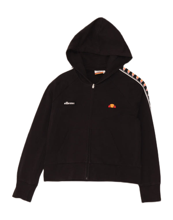 Женский свитер с капюшоном Ellesse на молнии с графическим рисунком UK 14, средний черный хлопок