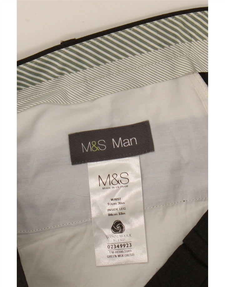 Мужские прямые костюмные брюки Marks & Spencer W38 L33 коричневые шерстяные