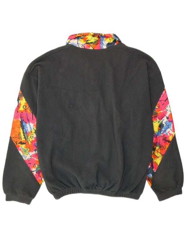 VINTAGE Мужской флисовый джемпер на пуговицах XL, серый полиэстер с цветными блоками