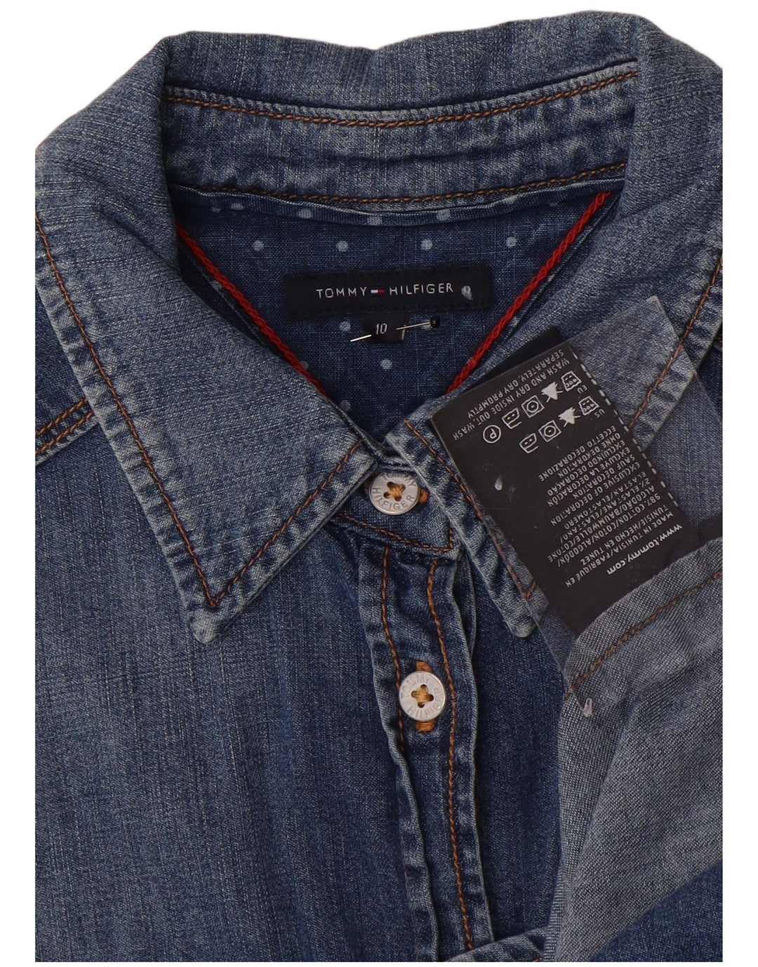 TOMMY HILFIGER Womens Denim Shirt US 10 Large Blue Cotton