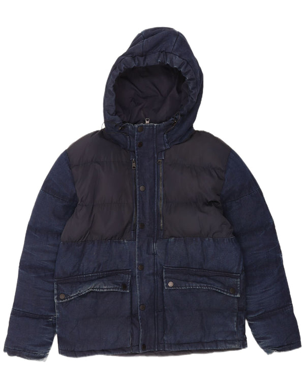 Мужская стеганая куртка с капюшоном Zara UK 42 XL, темно-синий хлопок
