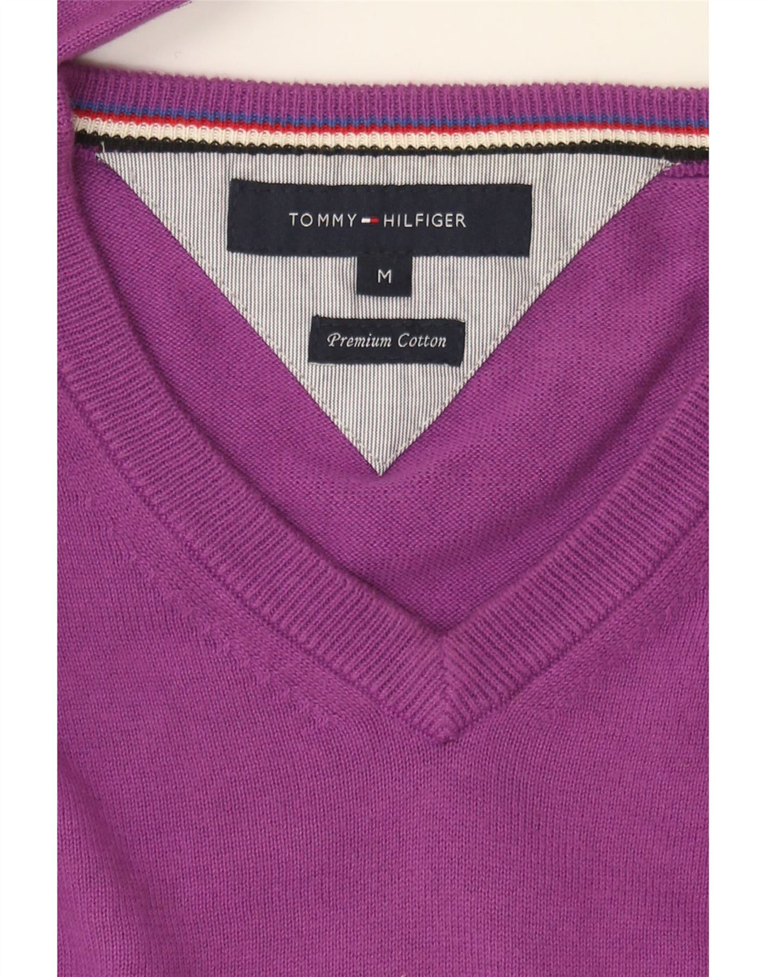 TOMMY HILFIGER Mens V-Neck Jumper Sweater Medium Purple Cotton Vintage Tommy Hilfiger and Second-Hand Tommy Hilfiger from Messina Hembry 