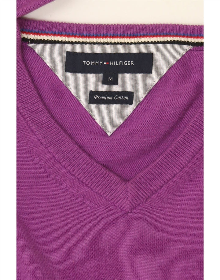 TOMMY HILFIGER Mens V-Neck Jumper Sweater Medium Purple Cotton Vintage Tommy Hilfiger and Second-Hand Tommy Hilfiger from Messina Hembry 