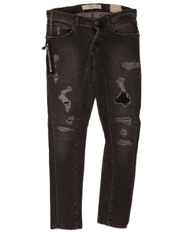 Replay Mens Distressed Skinny Jeans W31 L30 Grey Cotton