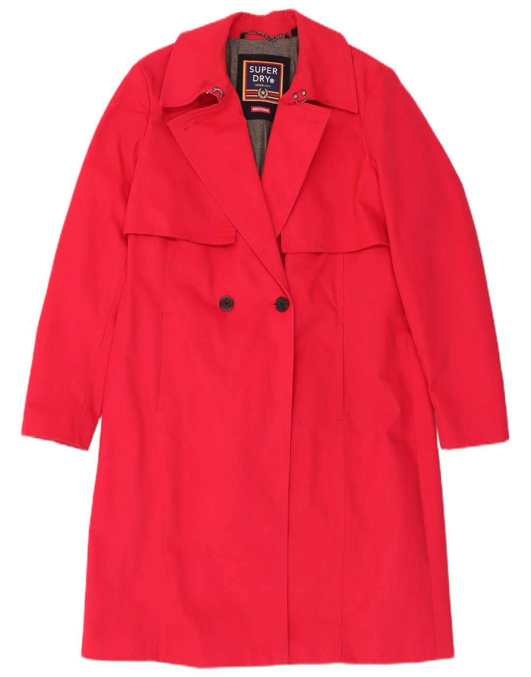 SUPERDRY Womens Trench Coat UK 14 Large Red Cotton