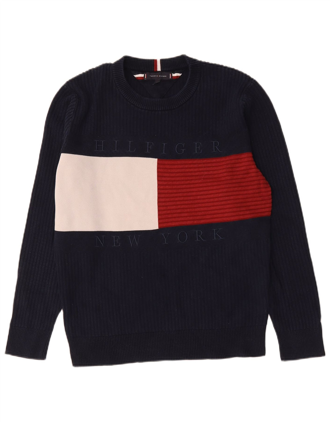 Мужской джемпер с круглым вырезом Tommy Hilfiger, средний темно-синий с цветными блоками