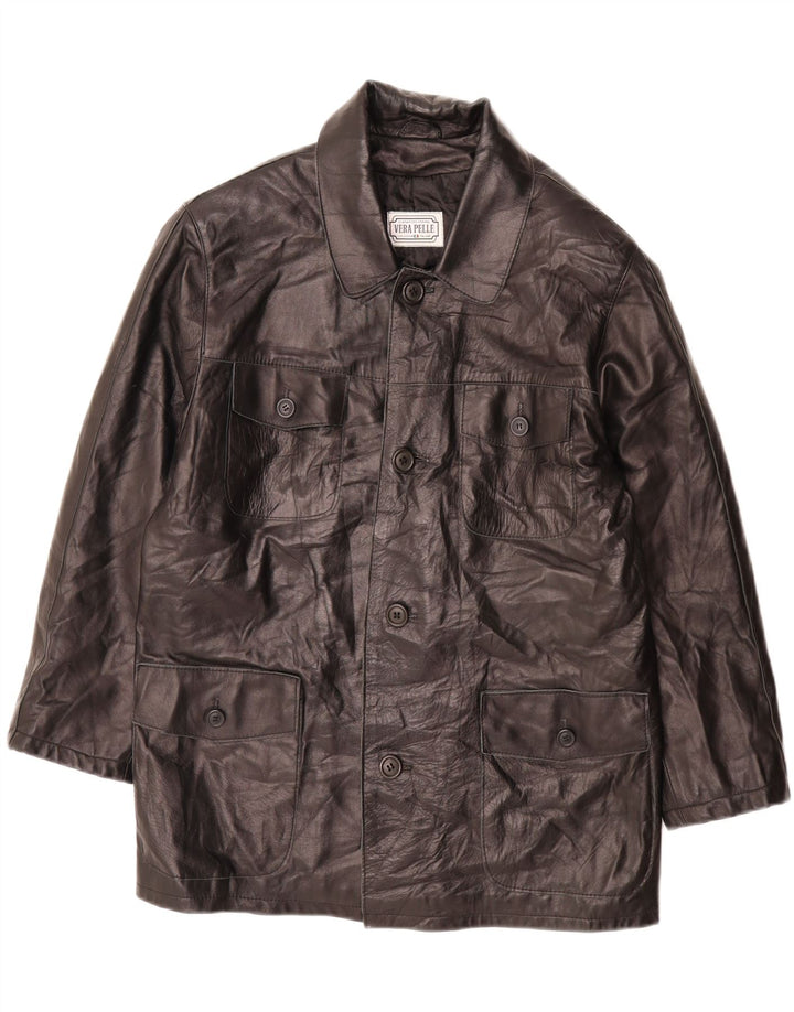 VINTAGE Mens Leather Jacket IT 48 Medium Black Leather Vintage Vintage and Second-Hand Vintage from Messina Hembry 