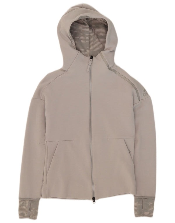 Adidas Womens Zip Hoodie Sweater UK 6 XS Grey