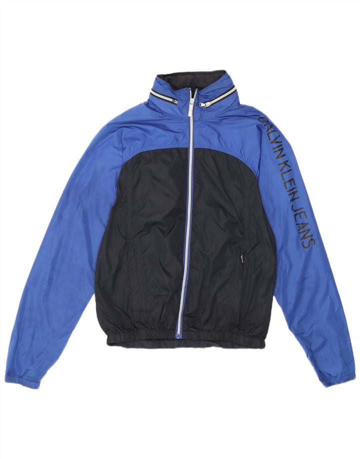 CALVIN KLEIN JEANS Mens Graphic Rain Jacket UK 38 Medium Blue Colourblock