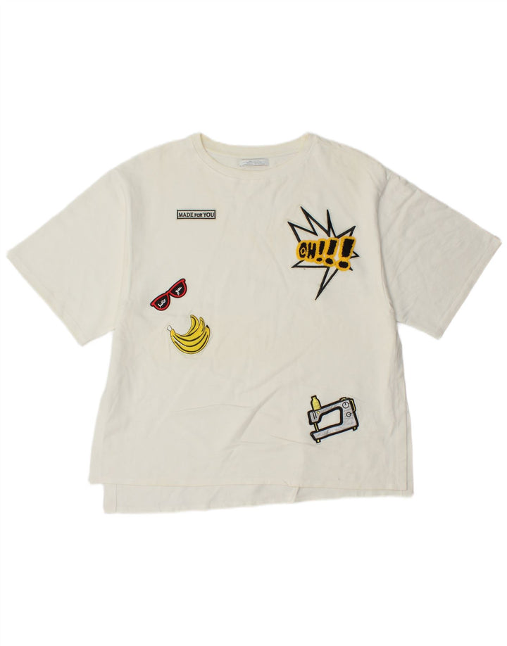 ZARA Womens Oversized Graphic T-Shirt Top UK 10 Small White