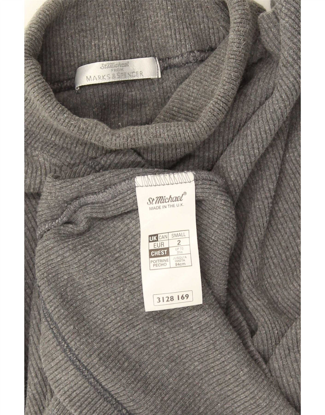 Мужской топ с высоким воротником Mark & Spencer, маленький серый хлопок с длинными рукавами