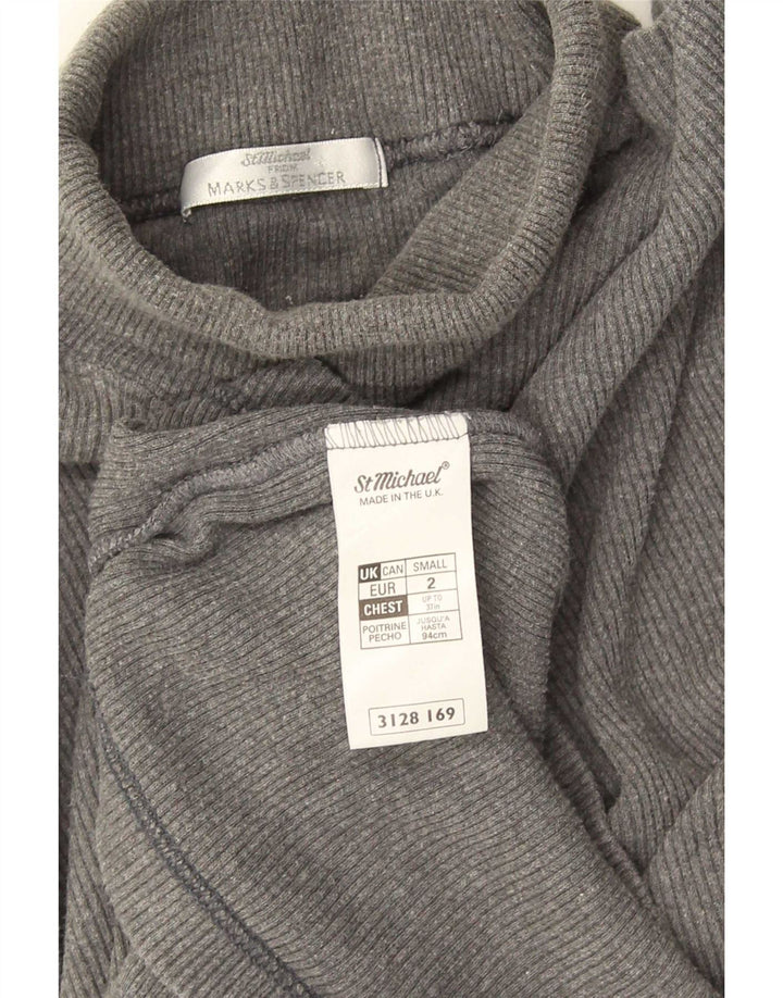 Мужской топ с высоким воротником Mark & Spencer, маленький серый хлопок с длинными рукавами