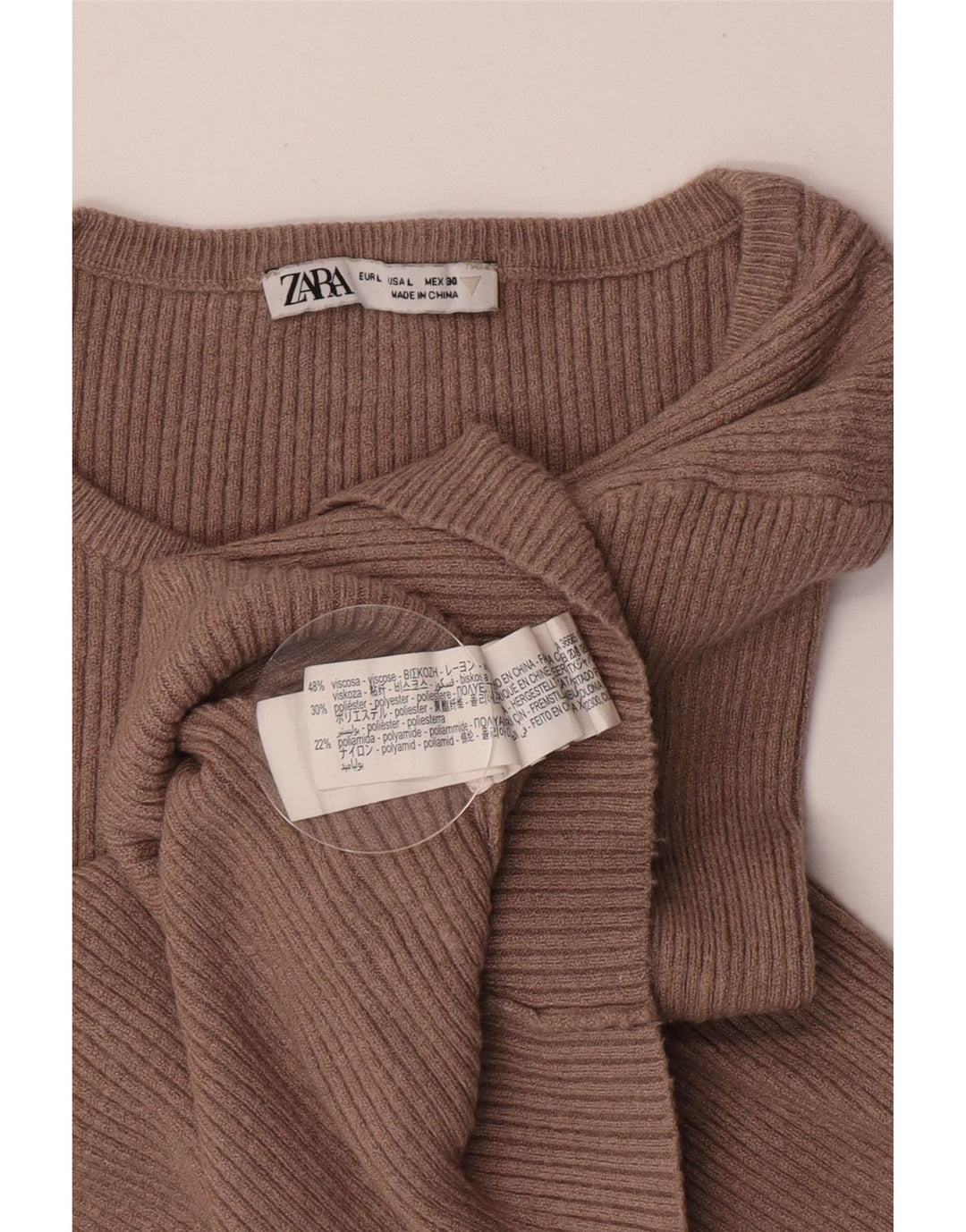 Женский укороченный топ ZARA с длинным рукавом UK 14, большой размер, коричневый, вискоза