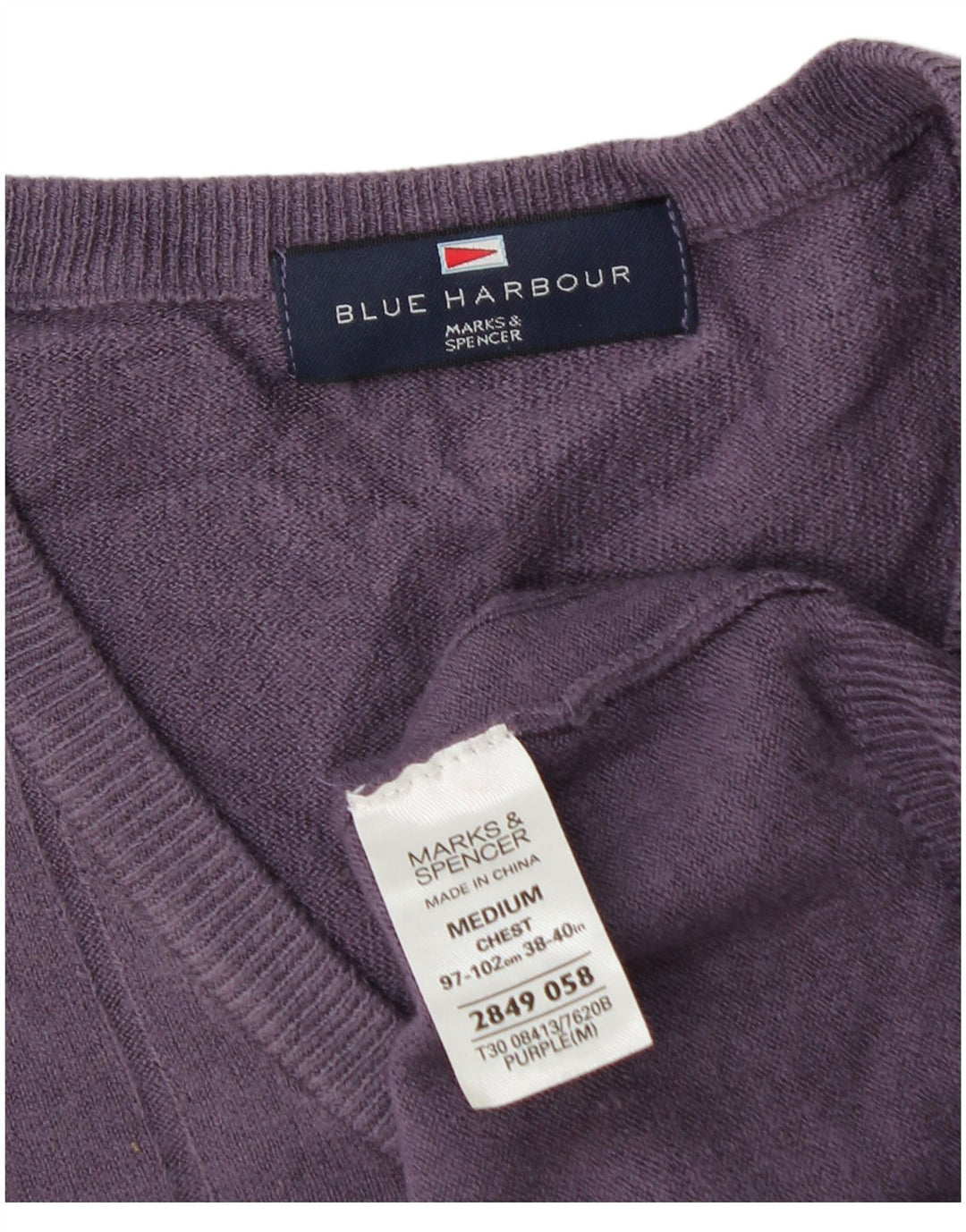 Мужской джемпер с v-образным вырезом Marks & Spencer Blue Harbour, средний фиолетовый
