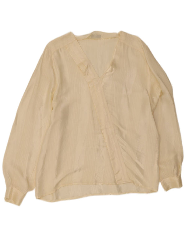 Винтажная женская блузка с длинным рукавом Top IT 48 XL Желтая ацетатная полоска в тонкую полоску