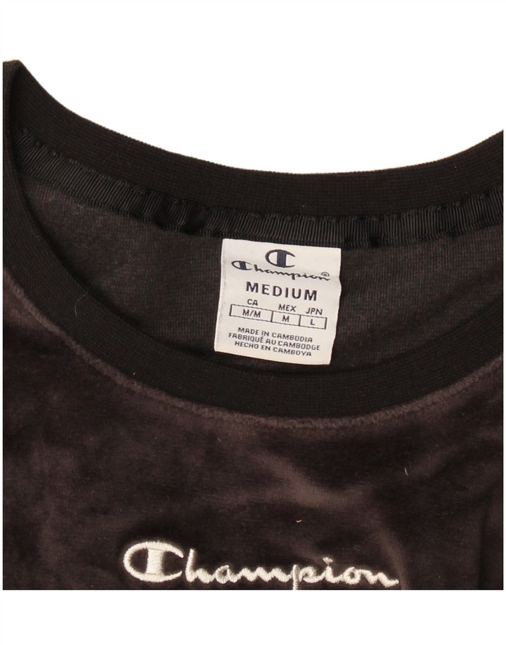 CHAMPION Womens Velour Crop Graphic Top Long Sleeve UK 12 Medium Grey
