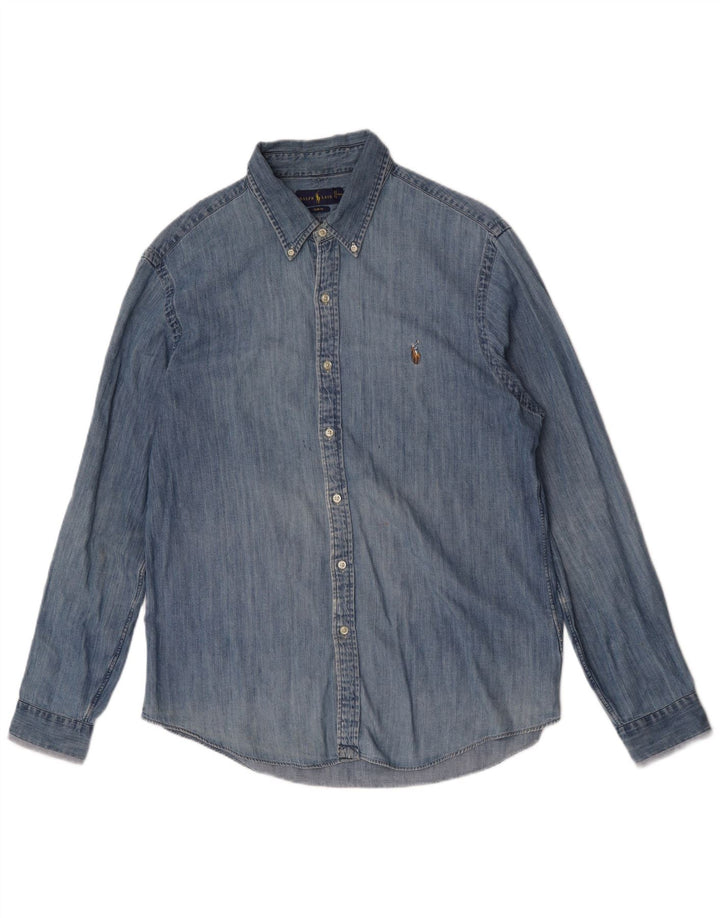 Мужская джинсовая рубашка узкого кроя Ralph Lauren XL, синяя, хлопок