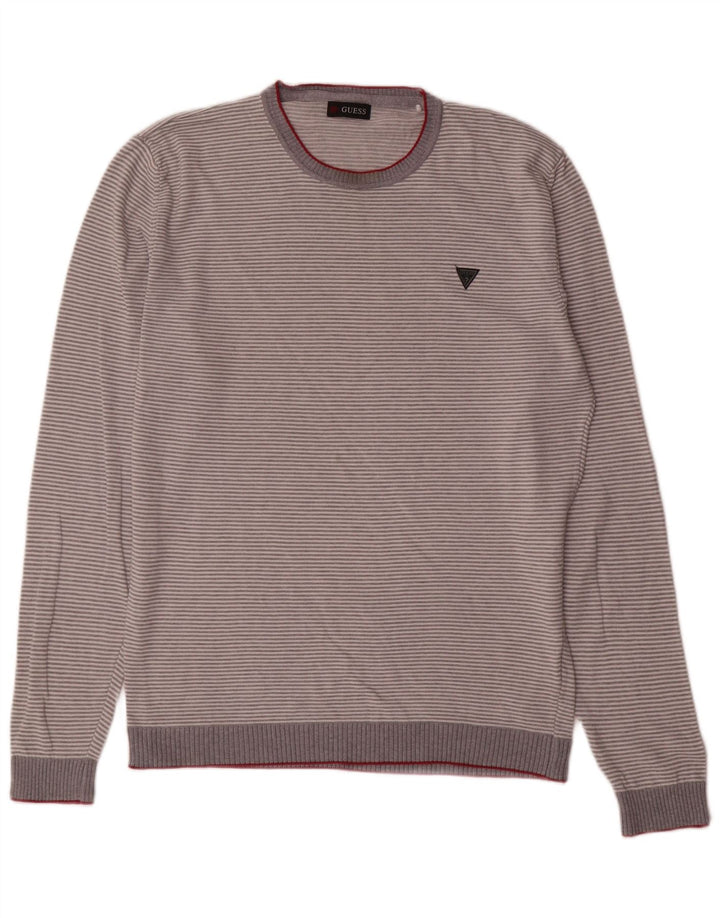 Мужской джемпер Guess с круглым вырезом, хлопковый свитер в большую серую полоску