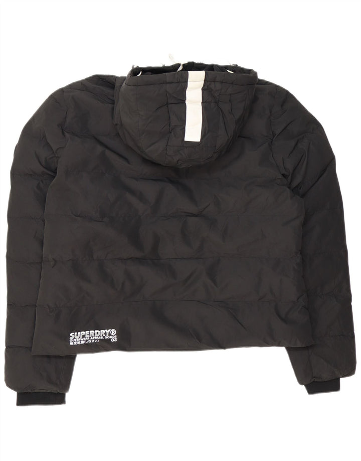 SUPERDRY Женская стеганая куртка с капюшоном и графическим рисунком UK 16, большая черная цветная блокировка