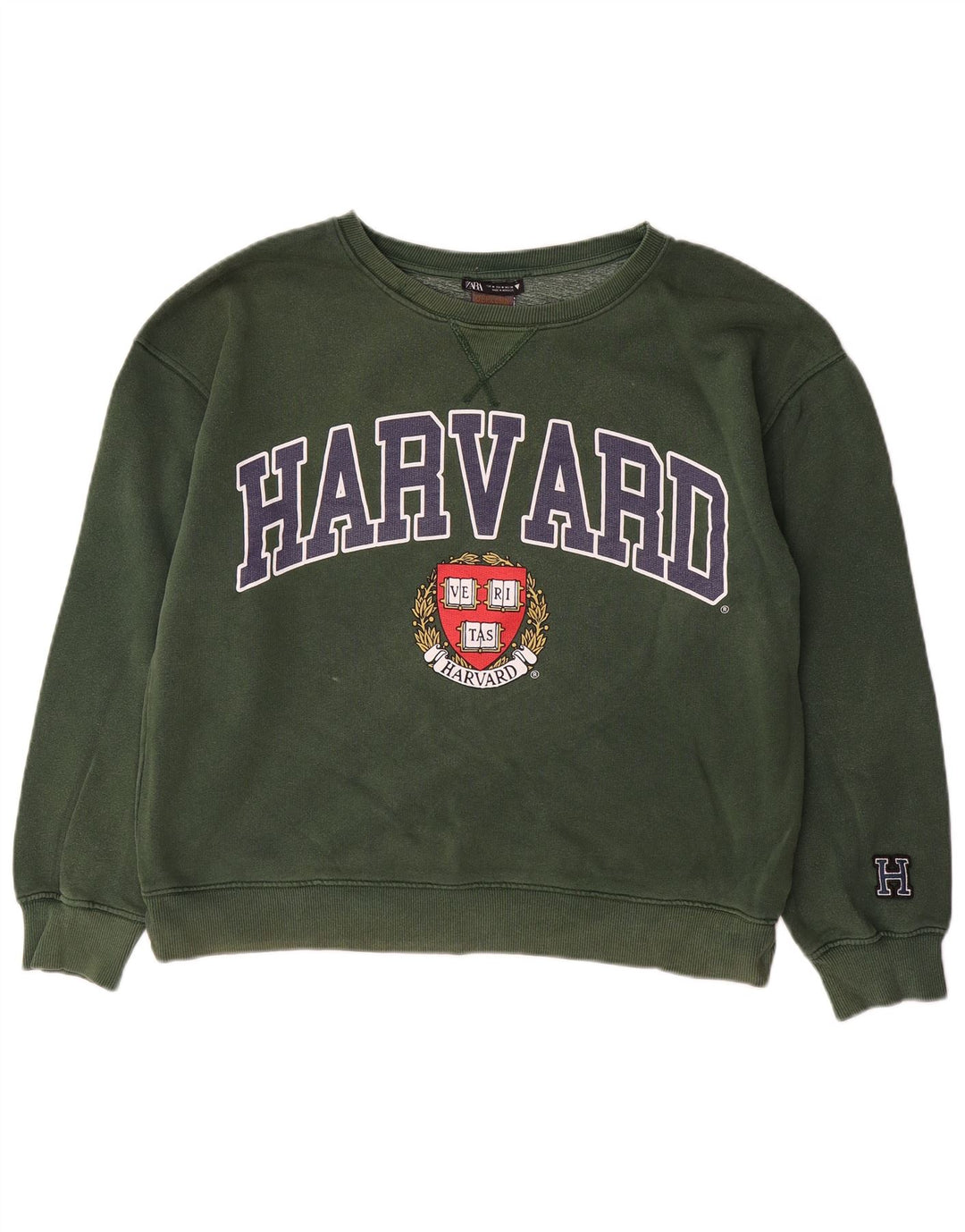 Женский джемпер оверсайз с графическим рисунком ZARA Harvard UK 14, средний зеленый цвет