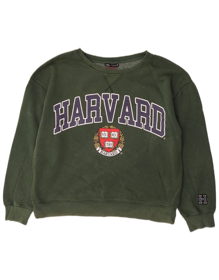 Женский джемпер оверсайз с графическим рисунком ZARA Harvard UK 14, средний зеленый цвет
