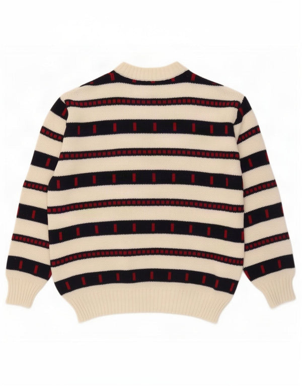 Vintage Mens Crew Neck Jumper Sweater Large White Striped