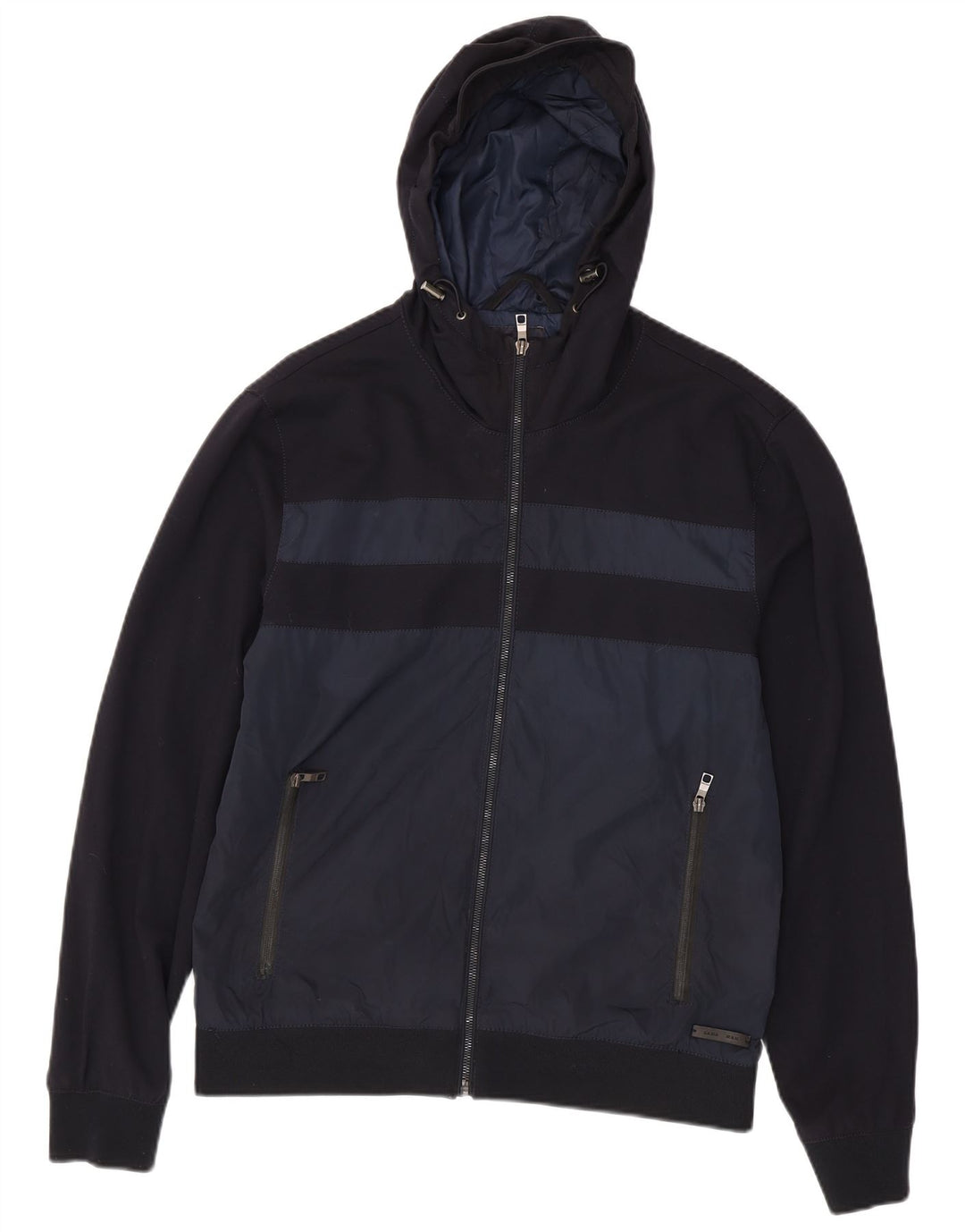Мужская куртка-бомбер Zara UK 42 XL, темно-синяя, полиэстер с цветными блоками