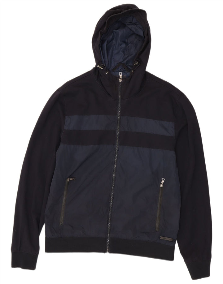 Мужская куртка-бомбер Zara UK 42 XL, темно-синяя, полиэстер с цветными блоками